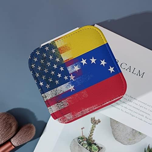Американски и Венецуелски Флаг Пътна Ковчег За Бижута, Изкуствена Кожа, Малък Калъф За Бижута, Джобно Пръстен, Медальон, Обеци, Колие, Държач За Съхранение на Кутии