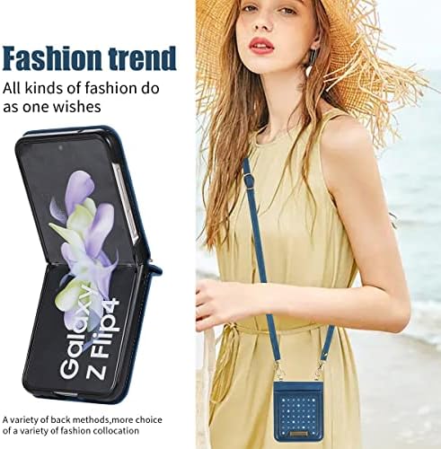 CCSmall за Samsung Galaxy Z Флип 3 Носене в чантата си през Рамо за жени, Лъскав Калъф за телефон от Изкуствена Кожа с Притежателя на карта за Samsung Galaxy Z Флип 3 SZ Син