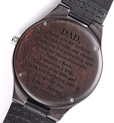 Сватбен подарък на баща ми от булката, Дървени часовници с надпис за баща на Ден, сватба, Подарък за баща на булката, Мъжки Ажурни часовници в случай, махагон, Мъжки часовници, Идеи за подаръци за мъже