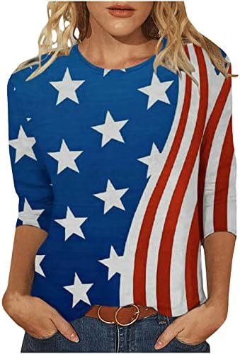 Tuianres Дамски Тениски с Флага на Америка 2023, Модни Патриотическая Тениска в Звездната Ивица С 3/4 ръкав, Потници Ден на Независимостта