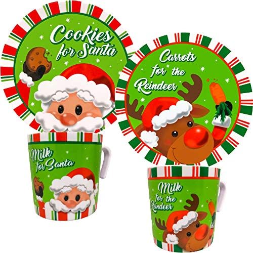 Комплект чинии и чаши Бисквитки за дядо коледа: Изделия от меламин с изображение на елен и на Дядо Коледа (Santa & Reindeer)