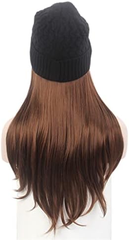 Дамски шапка за коса, черна вязаная шапка с перука, дълга права коса, кафява шапка за перука