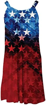 Мини-рокля HCJKDU за Жени с Широка Каишка, Без Ръкави, Рокля със Звездите на Деня на Независимостта на 4 юли, всеки ден Свободни Къси Рокли с Принтом