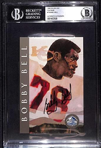 7 Боби Бел - 1998 Ron Mix HOF Платина Футболни картички Autos (Звезда) оценката на БГД Футболни топки С автографи