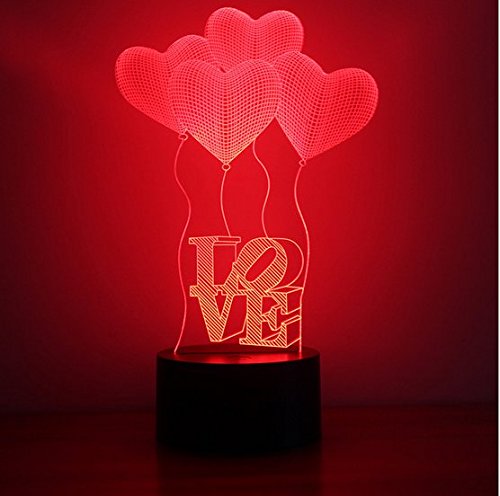 JCare 3D Визуални Led Лампа Four Love Heart Оптична Илюзия Цветна Светодиодна Настолна Лампа Сензорен Романтична Празнична нощна светлина Сватбени Подаръци, Подарък За Свети Валентин Коледен подарък