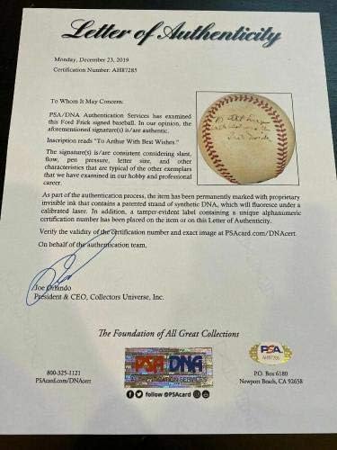 Бейзболни топки Ford Frick Single С Автограф, РЕДКИ PSA DNA и JSA COA - Бейзболни топки С Автографи