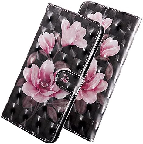 Малка чанта-портфейл за Samsung Galaxy A22 5G (не 4g) за жени, сладък калъф-книжка с принтом от изкуствена кожа Премиум-клас, държач за карти и поставка за Samsung Galaxy A22 5G, черно, розово Цвете
