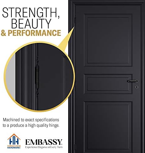 Врата на панта EMBASSY от плътен месинг - 3 x 3 инча, Сверхпрочная, Черна, Габър, устойчиви на корозия, Клас на архитектурното проектиране, За декорация на дома, 2 опаковки