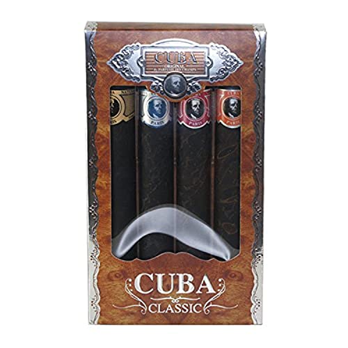 Cuba Разнообразие От Cuba за мъже. Комплект от 4 теми, спрей Cuba Gold, Blue, Red & Orange и всичко това EDT-спрей за обем 1,17 унция.