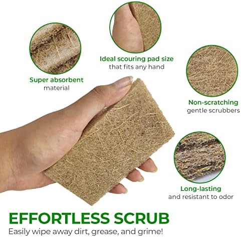 Биоразградими Почистващи кърпички AIRNEX за съдове - Опаковка от 12 Почистващи кърпички от кокосови влакна, за съдове - Не царапающиеся Почистващи кърпички за тенджери и тигани