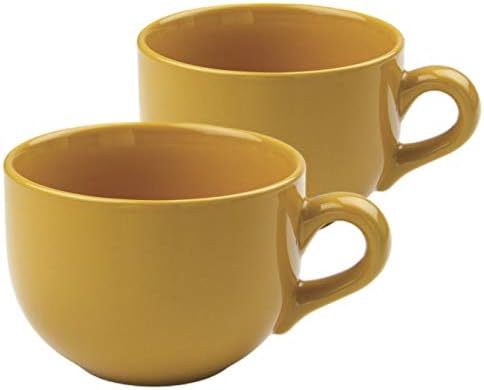 AIKVSXER Много Голяма Кафеена чаша за кафе лате на 24 унции или Купа за супа с дръжка - Златисто-жълто (Комплект от 2 броя)