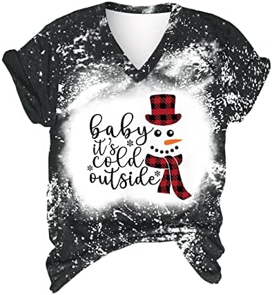 Весела Коледа, Бяла Тениска за Жени, Къс Ръкав, Сладки Коледни Тениски с образа на Джудже, Ежедневни Празнични Ризи