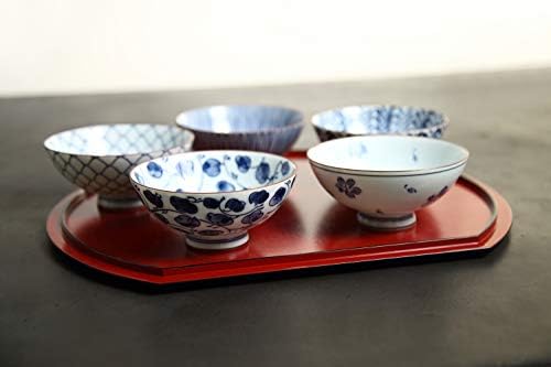 Набор от японска керамика Mino Фаянс – Традиционни японски Купички за ориз – Сини и бели Азиатски чаши – Чаши с ръчно рисувани – Висококачествена японска керамика – Комплект от японски суповых мисок от 5 теми
