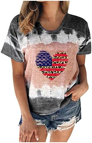 Американският Флаг на Слънчогледа Върховете Дамска Мода Вратовръзка-боя на 4 юли Патриотични Тениски 2023 Летни Ризи На Ден на Независимостта Блуза