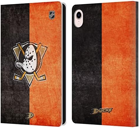 Дизайн на своята практика за главата, Официално Лицензиран NHL Half Distressed Anaheim Ducks, Кожен Калъф-книжка-джобен формат и е Съвместим с Apple iPad Mini (2021)