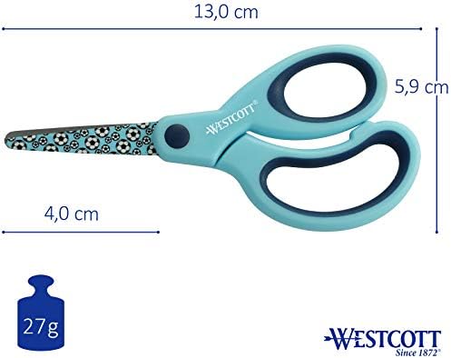 Westcott E-21561 00 Детски ножица Softgrip с футболния Модел, защита на острието 13 см, през Цялата Съвет за дясната ръка, Синьо