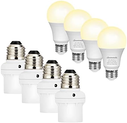 Led Лампа DEWENWILS с Регулируема яркост A19 в опаковка от 4 теми, Гнездо Сензор за Здрач до Зори, Гнездо на електрически Крушки за Лампи