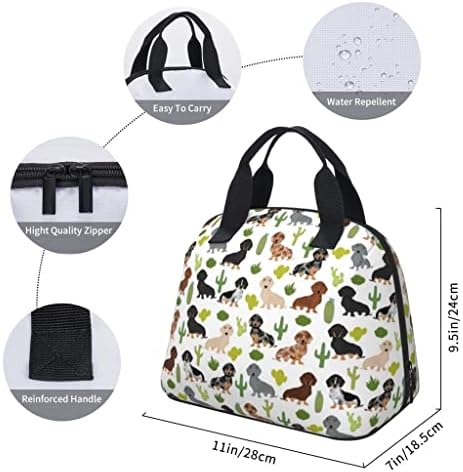 SEIJY Термална чанта за обяд с шарени кучета Дакел, женски Преносима Изолирано чанта-хладилник за Пикник, Офис чанта за обяд (Цвят: A, размер: 28x24x18,5 см)