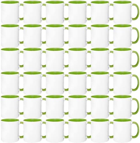 MR.R Двете Заготовки За Съдомиялна машина, Керамични Чаши за Кафе с Чаша Зелен цвят във Вътрешността и писалка, Чаша за Пиене, Чаша За Чай с Мляко, Кола, Вода, 11 грама, Определени от 36