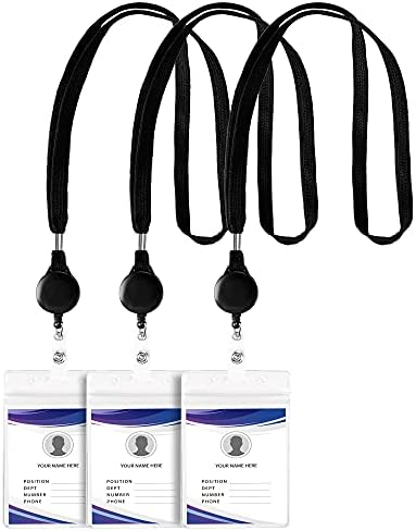 Въжета за самоличност, Черна опаковка от прибиращ сонда с дължина 3-70 см с Прозрачни Вертикални притежатели на карти от PVC - за Многократна употреба и са Водоустойчиви