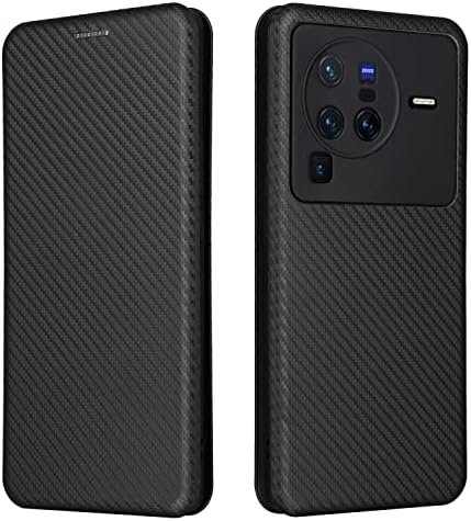 Флип-калъфи за смартфони WANRI за VIVO X80 Pro 5G Case, Луксозен Хибриден калъф, изработени от въглеродни влакна PU + TPU с пълна защита, устойчив на удари флип калъф за VIVO X80 Pro 5G Flip Cases (Цвят: черен)