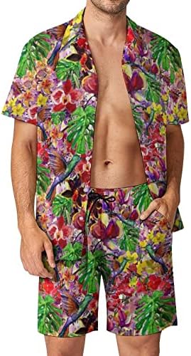 Мъжки Хавайска Риза и къси Панталони Stoota от 2 теми, Комплекти летни Празнични дрехи, Ежедневни, Плажни, спортни костюми копчета с флорални принтом