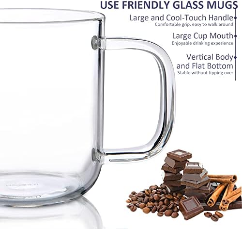 Стъклени Чаши Aquach 16 унции, Комплект от 2-те, Голяма Прозрачна Стъклена чаша с дръжка за топла/студена Кофейно-от чаено напитка, По-плътен качество