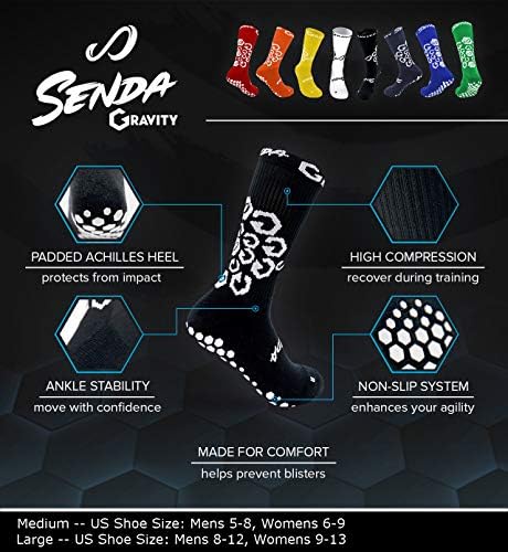 Обувки за мини футбол, корта и футзала SENDA Ushuaia Pro 2.0 (10,5 за мъже / 11,5 за жените) и чорапи Gravity Grip Performance (черни / бели, големи, за мъже САЩ 8-12 / жени 9-13)