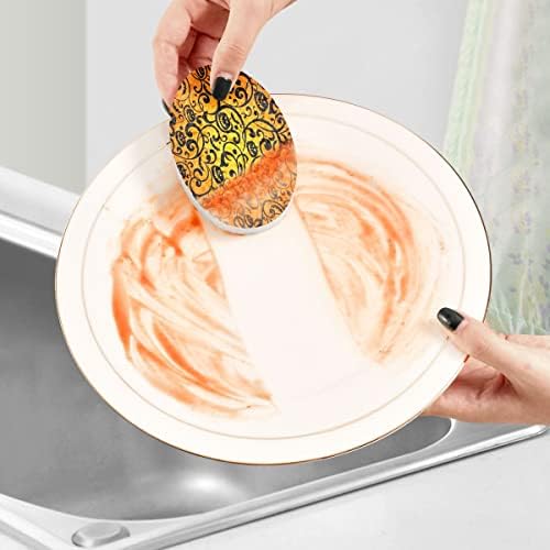 АЛАЗА Хелоуин Дамасская Оранжева Тиква Гъба-Скраб За Измиване на Съдове Почистване на Кухня Без Драскотини 3 Гъба-Прочистете