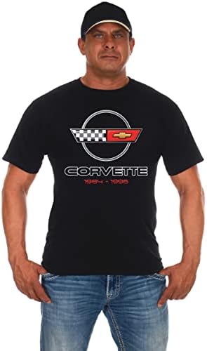 JH DESIGN GROUP Мъжка Тениска Chevy Corvette С логото на серията C4, Черна Риза с кръгло деколте